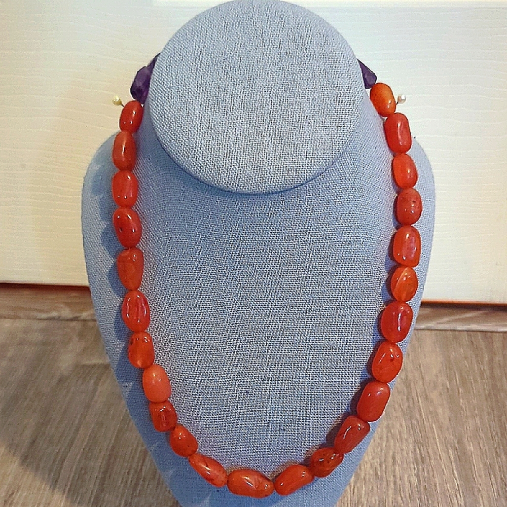 Elegant Genuine Carnelian Amethyst Statement Necklace